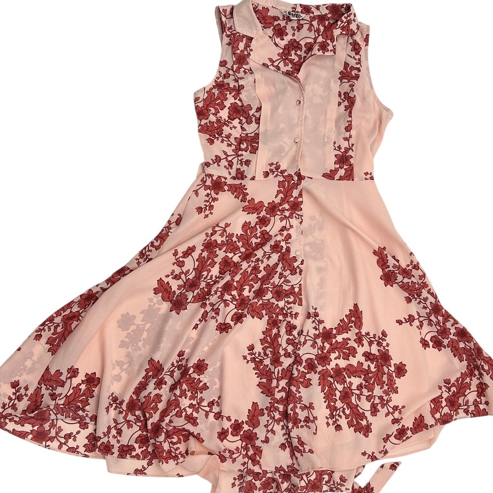 Nanette Lepore Pink Floral Sleeveless Belted Midi Shirtdress Size 6 Burgundy - Picture 2 of 16